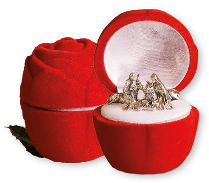 Picture of Pewter nativity in rose shaped box