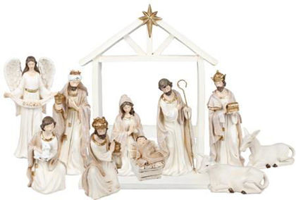 Picture of Nativity set White resin 11 fig 7"