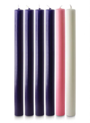 Picture of Advent candles 4 Purple 1 Pink 1 White 12''x1''