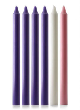 Picture of Advent candles 4 Purple 1 Pink 1 White 15'' x 1 1/8''