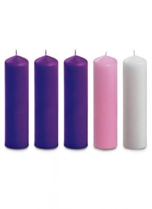 Picture of Advent candles 3 Purple 1 Pink 1 White 8'' x 2''