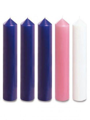 Picture of Advent candles 3 Purple 1 Pink 1 White 15'' x 2''