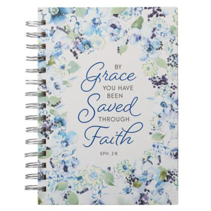 Picture of By Grace blue posies large wirebound journal